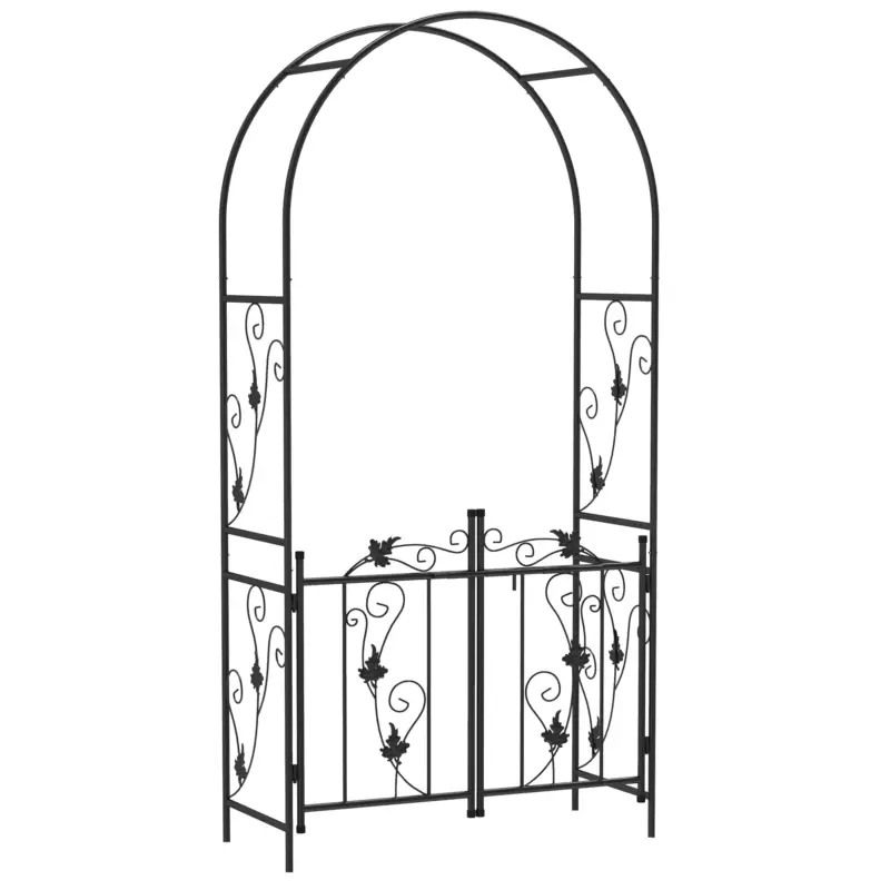 Outsunny Arc de Grădină cu Poartă, Spalier pentru Plante Cățărătoare din Metal, 2,2x1 m, Negru Ofertă limitată