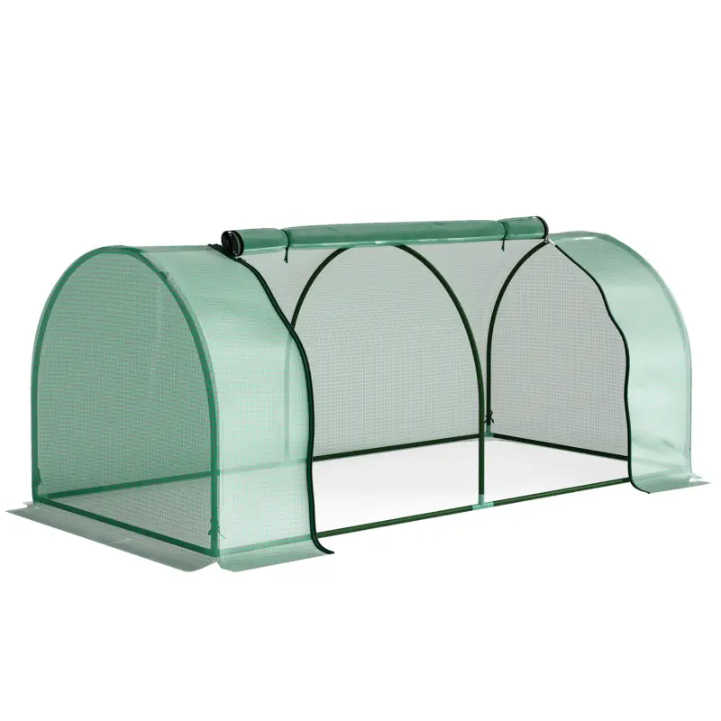 Sera Tunel Outsunny din Otel si cu Capac din PVC, 200x100x80 cm, Transparent si Verde Cumpărături sigure