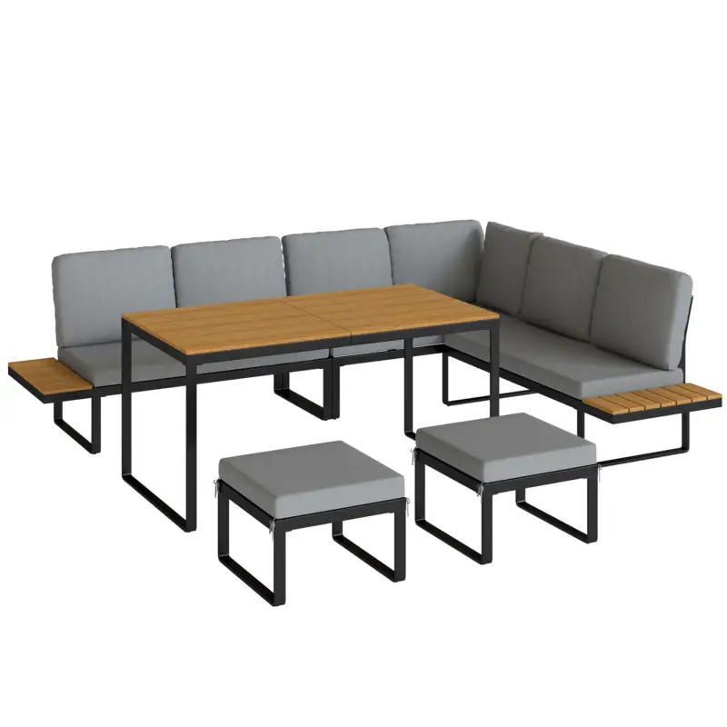 Outsunny Set mobilier de grădină design modular cu 2 canapele duble, 1 canapea de colț și perne, gri Retur gratuit