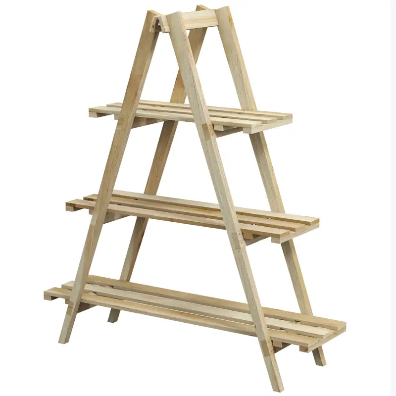 Outsunny Suport Vertical pentru Plante cu 3 Nivele din Lemn de Brad, 100x36x112 cm, Culoare Lemn Natural Ofertă de sezon