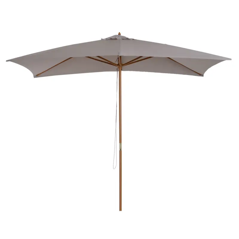 Outsunny Umbrelă de grădină 2x3 m impermeabilă, din lemn cu husă detașabilă din poliester, gri Ofertă specială