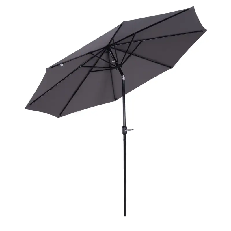Outsunny Umbrelă Rotundă de 300x250cm cu Manivelă și Funcție de Înclinare, Umbrelă de Grădină, Terasă, Exterior, Metal și Poliester Gri Închis Ultima șansă