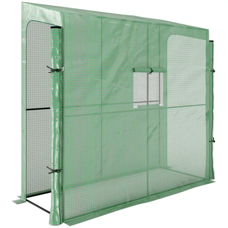 Comandă acum Outsunny Seră de Grădină de Perete cu 2 Uși Rulabile și Acoperire din PE Anti-UV, 200x80x200 cm, Verde