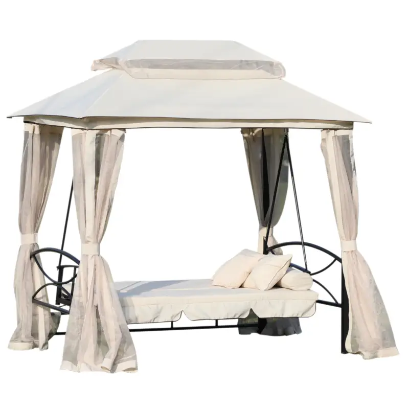 Outsunny Foisor cu Canapea cu 3 locuri si plasa de tantari, 256x172x248cm Culoare Bej Preț mic