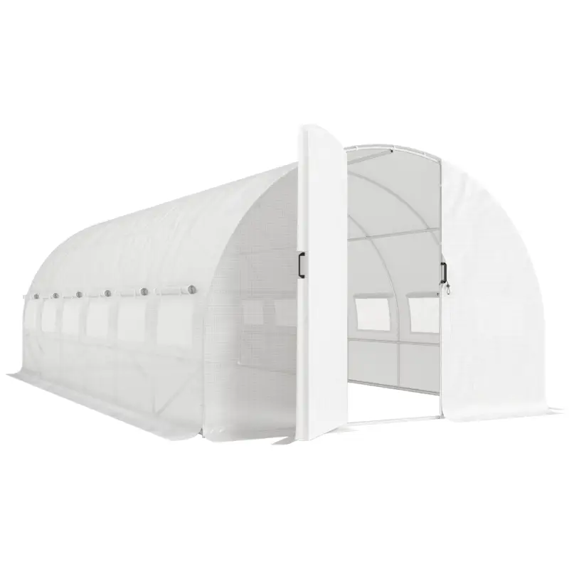 Outsunny Seră tunel 6x3x2 m cu ușă cu balamale, 12 ferestre cu plasă și structură din oțel galvanizat, alb Discount