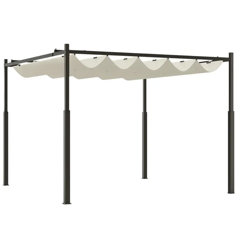 Retur ușor Outsunny Gazebo Pergola 3x3 m cu Acoperiș Retractabil, 8 Șuruburi și 8 Țăruși, din Poliester 180g și Metal, Alb Crem