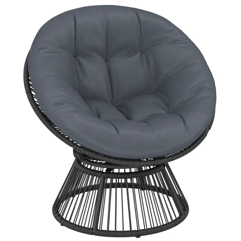 Preferatul clienților Outsunny Scaun Papasan rotativ 360° Fotoliu din coș cu pernă Cadru din oțel Fotoliu rotund din ratan Loungesessel Gri
