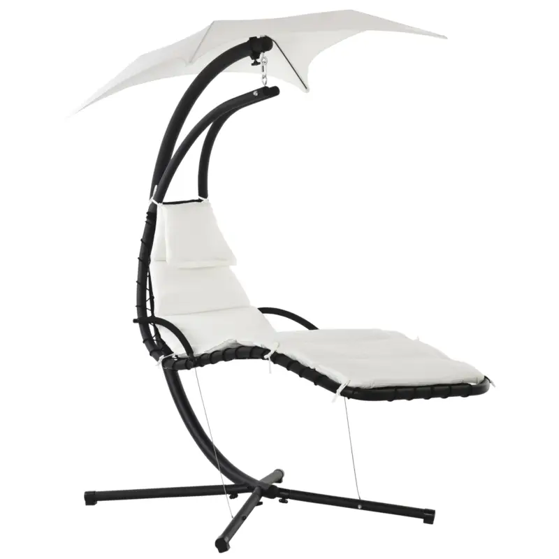 Outsunny Sezlong Leagan Suspendat Relax Șezlong de Lux cu Acoperis, Crem Reduceri