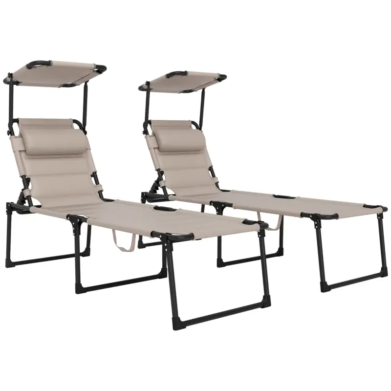 Nu rata Outsunny Set de 2 șezlonguri pliabile confort sporit spătar parasolar reglabile multi-poziții, kaki