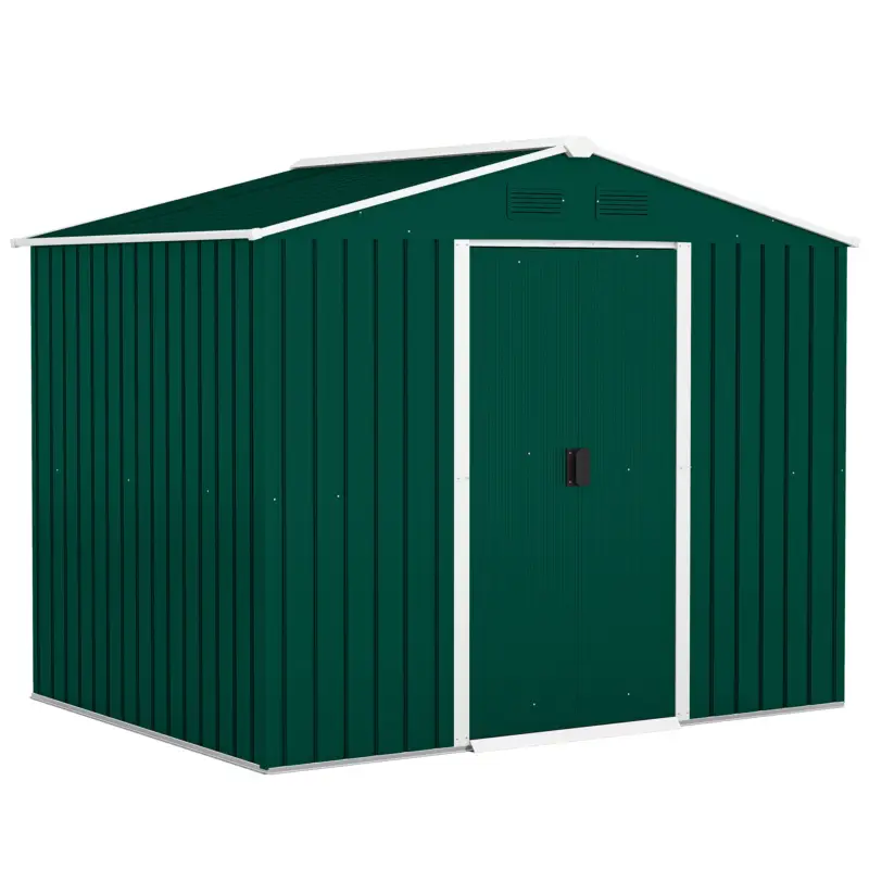 Promoție Outsunny Magazie de Grădină 3,6m² din Foi de Oțel cu 2 Uși Glisante și 4 Guri de Aerisire, 236x174x190 cm, Verde
