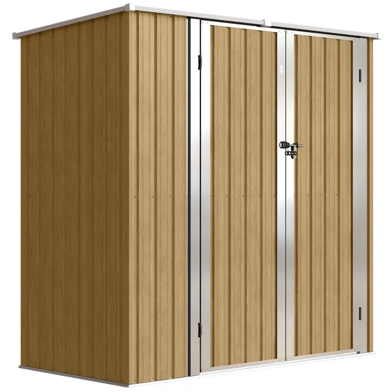 Ultima șansă Outsunny Șopron metalic de grădină exterior 1,37 m² 163x89x163 cm cu acoperiș înclinat, uși cu zăvor și mănuși maro