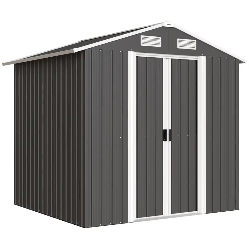 Expediere rapidă Outsunny Șopron de Grădină din Oțel cu 2 Uși Glisante, Negru, 2,6 m²