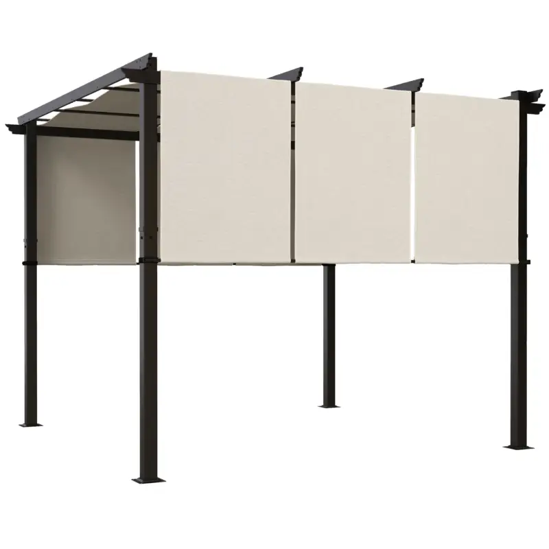 Outsunny Pergolă cu 3 țesături glisante 3 x 3 x 2,38 m structură din oțel negru țesătură poliester de înaltă densitate bej Bestseller