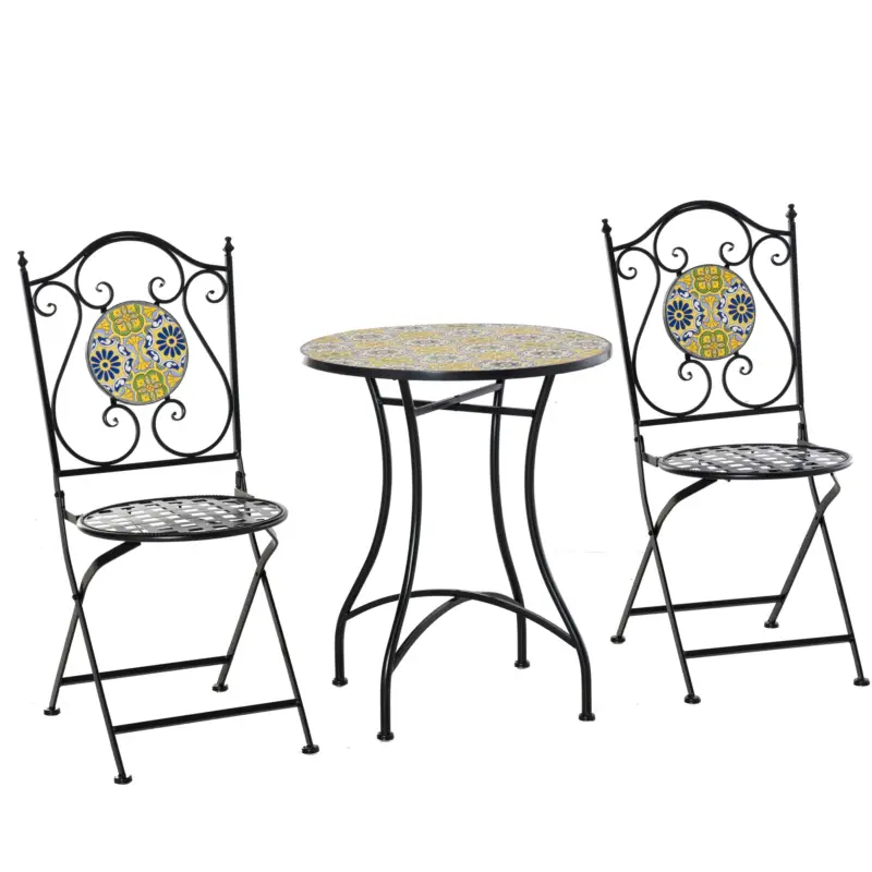 Nu rata Outsunny Set Masa si Scaune de Gradina din Metal cu Majolica Colorata