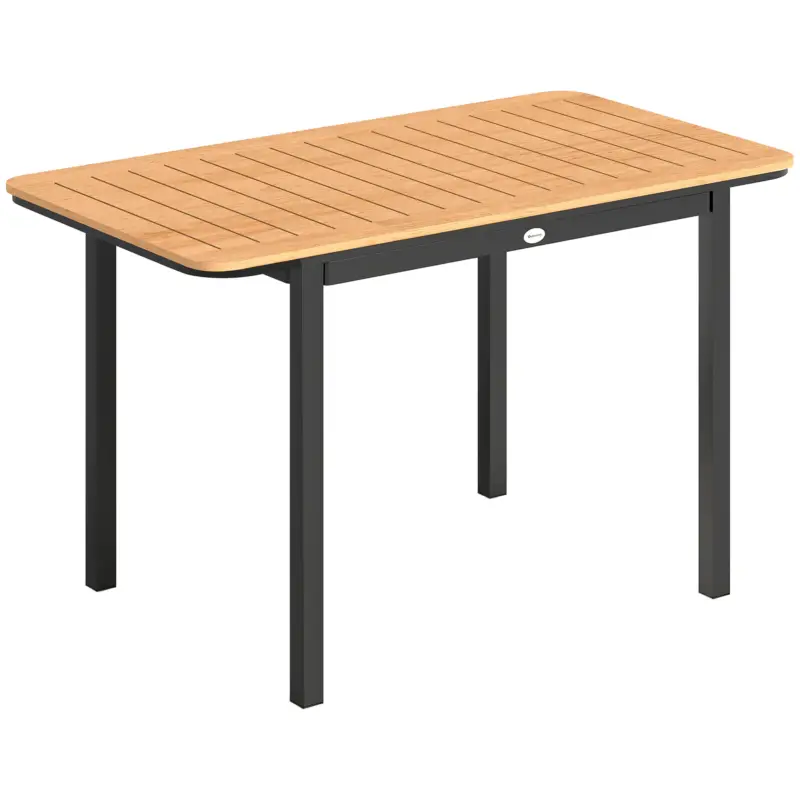 Outsunny Masă de Grădină pentru 6 Persoane, 127 x 70 cm, Masă de Exterior cu Blat cu Lamele din Lemn Plastic, Cadru Metalic Comandă acum