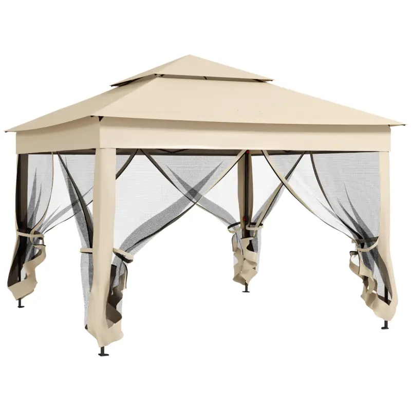 Outsunny Tonelă de grădină pop-up pliabilă 3 x 3 m metal poliester impermeabil anti-UV plase de țânțari sac de transport crem Cel mai vândut