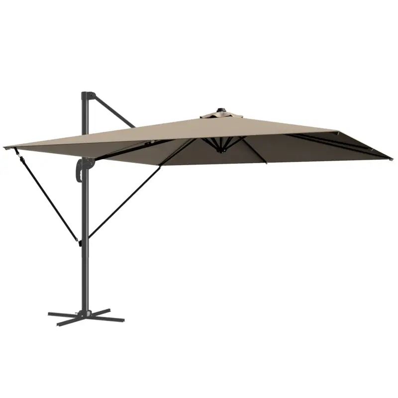 Reducere de preț Outsunny Umbrelă de Grădină 3x3m Decentralizată cu Bază în Formă de Cruce și Acoperiș, din Aluminiu, Kaki