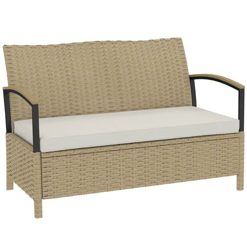 Ofertă de sezon Outsunny Bancă cu Spațiu de Depozitare 125L cu Pernă, Cadru Metalic, 123x70x82 cm, Bej