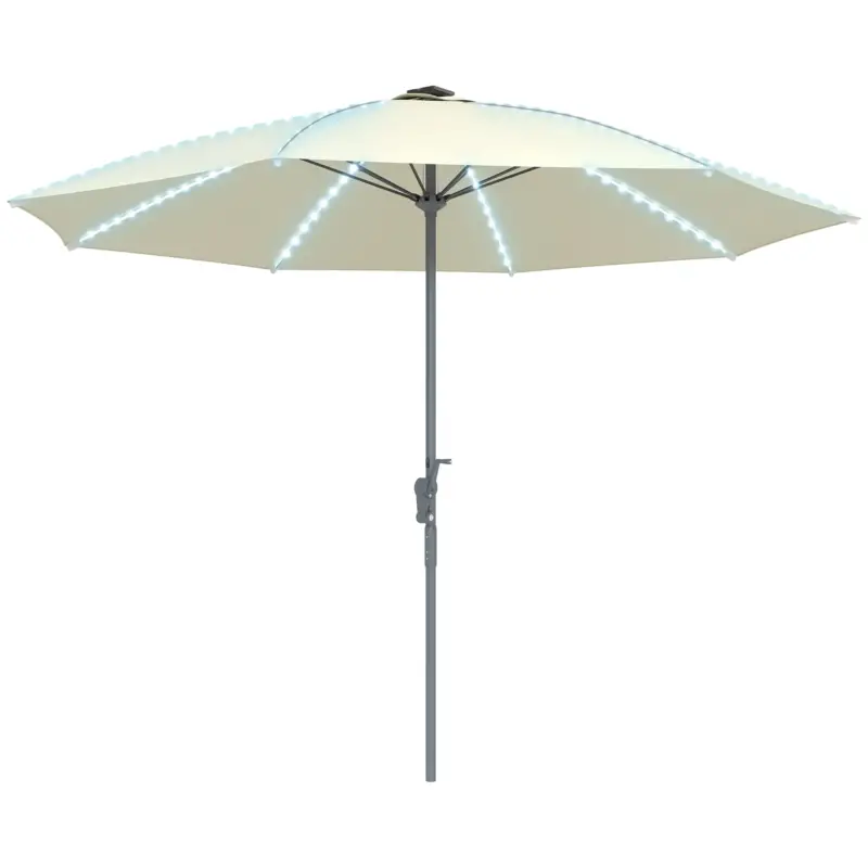 Outsunny Umbrelă Terasă Exterioară cu Lumini LED Protecție UV50+ Stâlp din Aluminiu Manivelă Acoperiș Ventilat Ø300x256 cm Crem Vezi acum