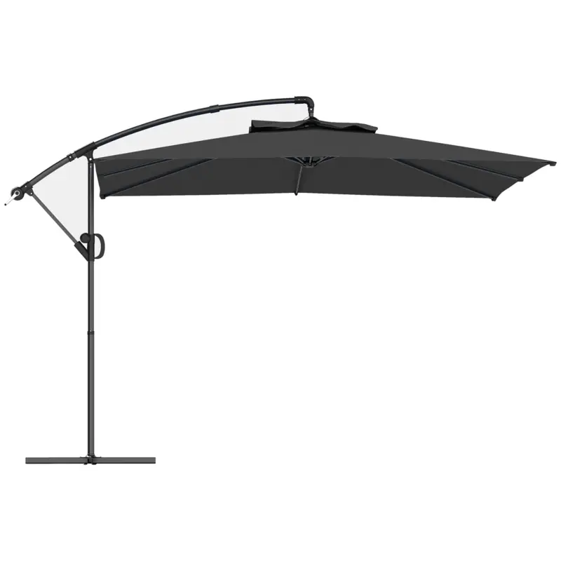 Ofertă de sezon Outsunny Umbrelă laterală pătrată 3 x 3 m cu manivelă, bază încrucișată, umbrelă înclinabilă rotire la 360° țesătură 180 g/m² gri închis