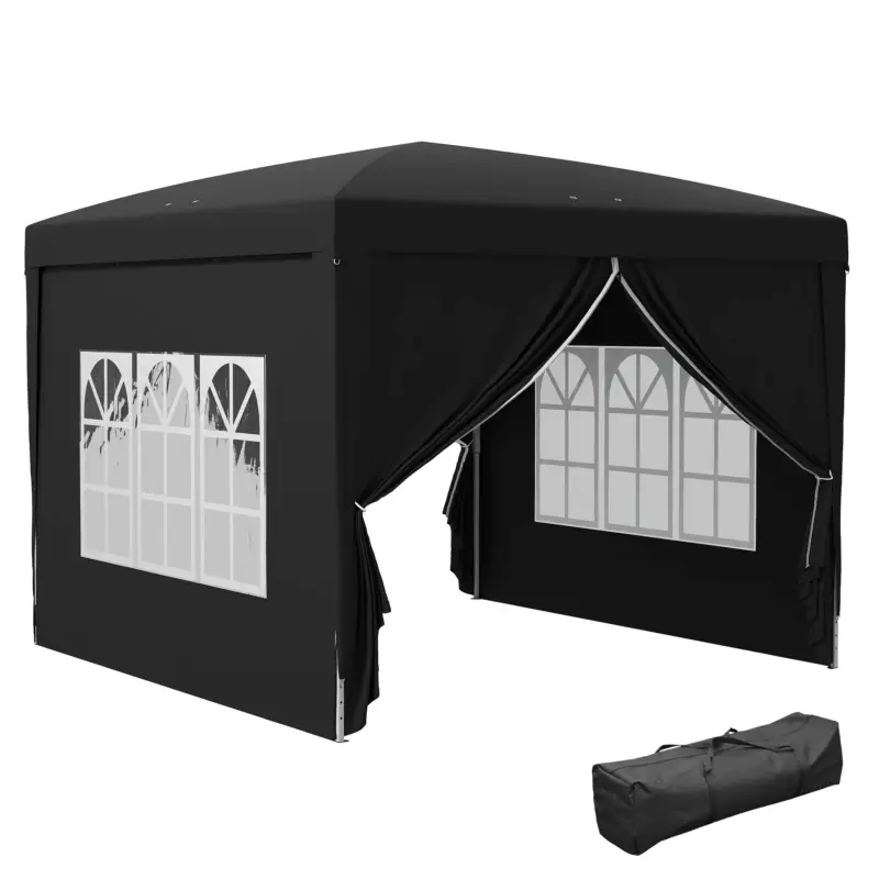 Outsunny Cort de grădină cort de recepție cort pop-up pliant 3 x 3 m 4 pereți detașabili + geantă de transport negru Ultima șansă