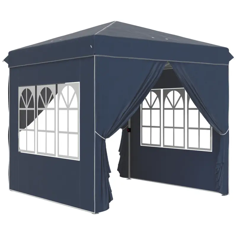 Plată sigură Outsunny Pavilion pop-up 2,5 x 2,5 m cu pereți laterali și geantă de transport, cort de grădină reglabil pe înălțime UPF50+, Albastru închis