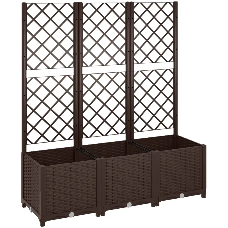 Outsunny Jardinieră cu spalier pat ridicat pentru grădină jardinieră exterioară cu 8 orificii de drenaj 120 x 40 x 135 cm maro Expediere rapidă
