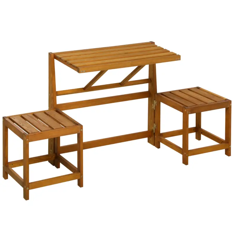 Ofertă Outsunny Set Masa de Gradina si 2 scaune, Banca de gradina din lemn 2 in 1 pentru terasa, veranda si balcon, tec