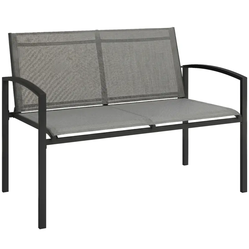 Super ofertă Outsunny bancă de grădină din metal, 2 locuri, material respirabil Texteline, culoare gri.