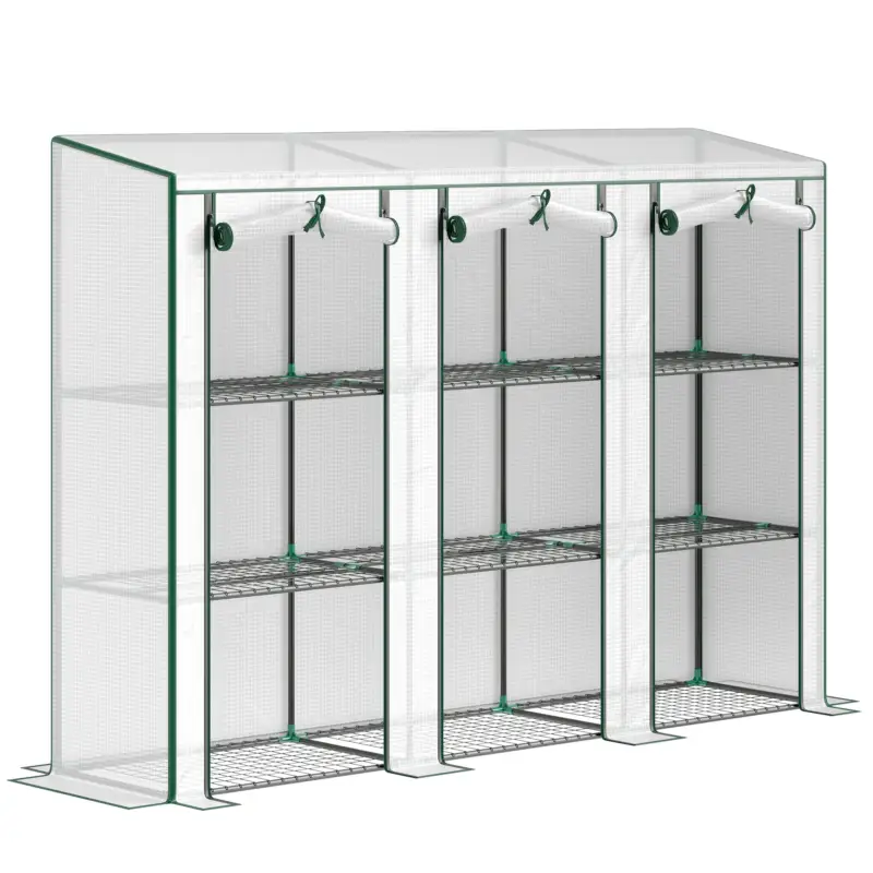Outsunny Seră de grădină cu rafturi pe 3 niveluri seră pentru balcon 3 uși rulabile cu fermoar 215 x 46 x 151 cm alb Plată sigură