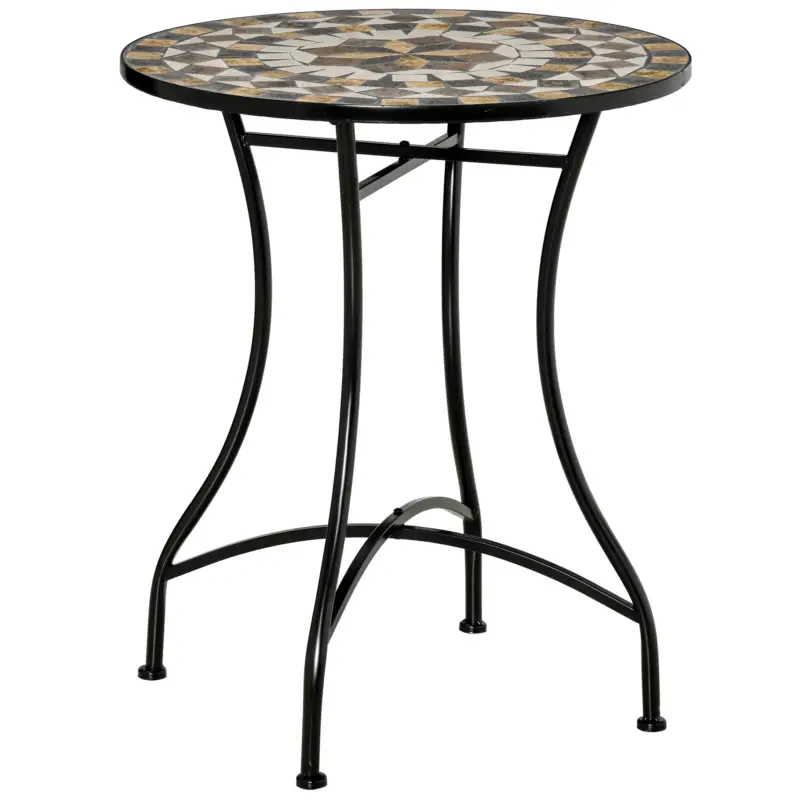 Outsunny Masa Rotunda Stil Bistro de 60 cm cu Mozaic pentru Gradina, Veranda, Exterior, Balcon, Gri Livrare gratuită