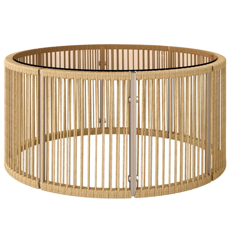 Promoție Outsunny Masă laterală din polyrattan, masă de cafea cu blat din sticlă securizată, masă pentru grădină cu cadru din oțel 70 x 70 x 33 cm Maro