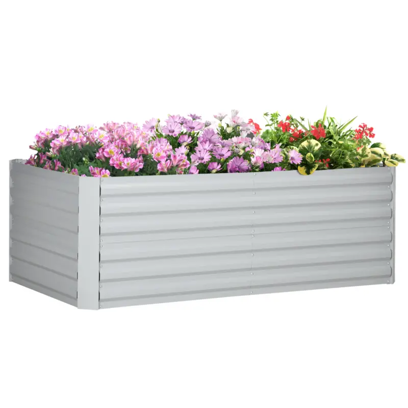 Disponibil imediat Outsunny Ghiveci de plante, Pat de flori portabil pentru plantare, îngrijire și crescere, Pat înalt, Oțel, Gri deschis