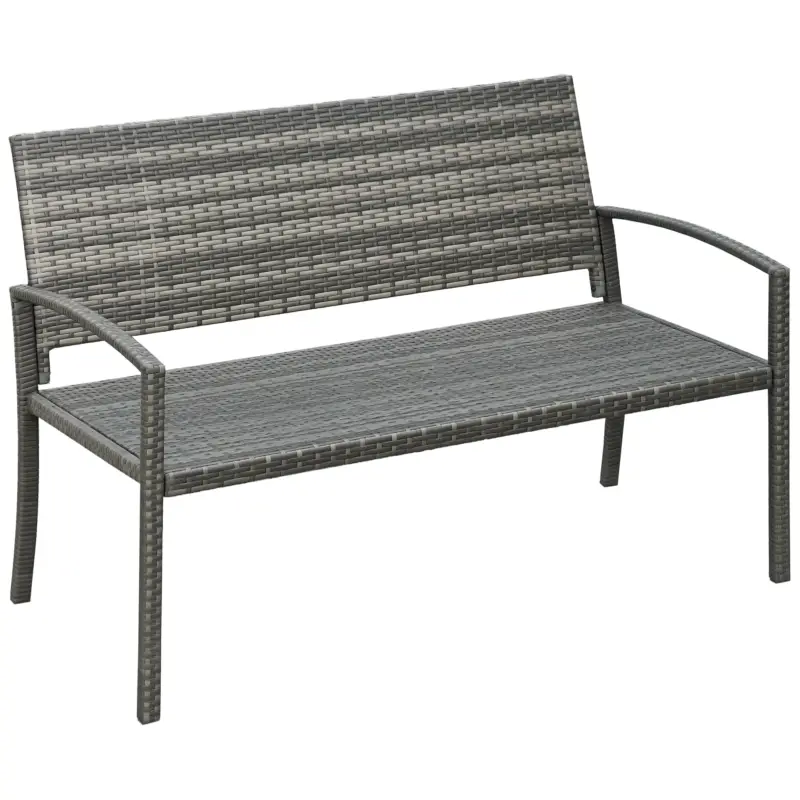 Reduceri Outsunny Banca de grădină, în stil poliratan, cu cadru din oțel, pentru 2 persoane, gri, 122 x 60 x 85cm