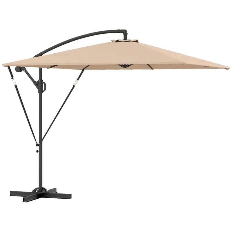 Outsunny Umbrelă Suspendată 2.5x2.5 m cu Acoperire, Corzi Antivânt, Bază în Cruce și Manivelă, Umbrelă de Grădină Inclinabilă și Rotativă 360° din Metal și Poliester 180 g/m², UV50+, Gri Doar azi