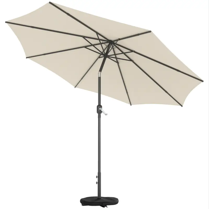 Outsunny Umbrelă de soare aprox. Ø300 cm înclinabilă umbrelă pentru balcon cu manivelă bază încrucișată sac de nisip, UPF 30+ retractabilă alb-crem Cumpără acum