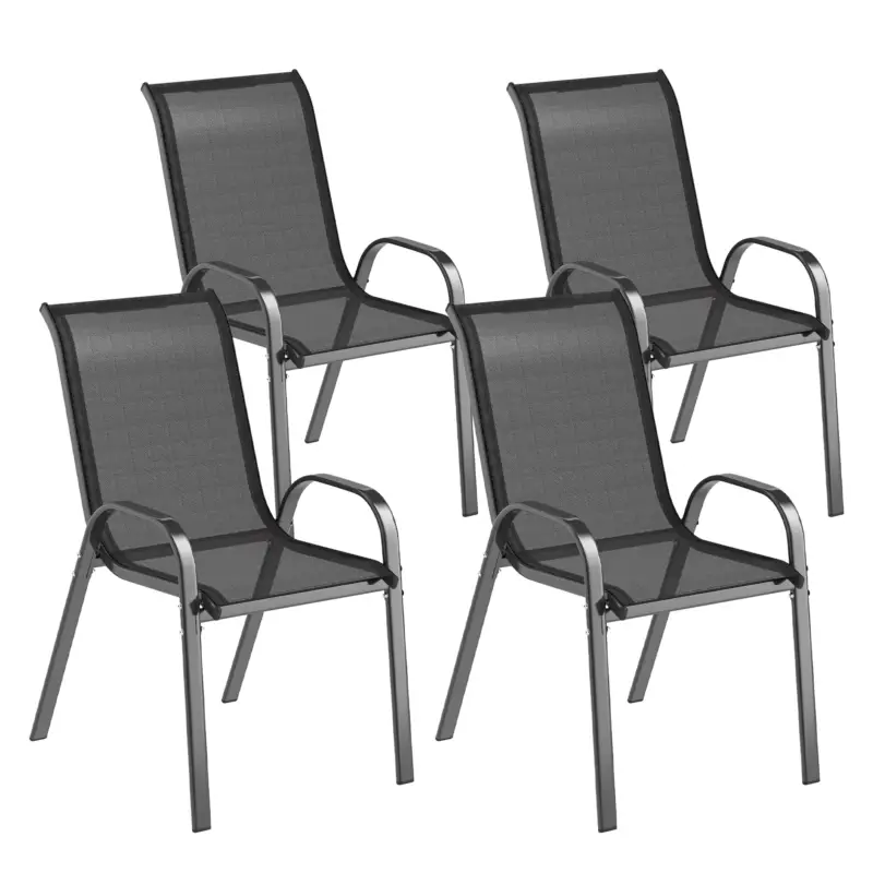 Outsunny Set 4 Scaune de Grădină Stivuibile din Oțel și Țesătură de Plasă Respirabilă, 54x71x93 cm, Negru Reducere extra