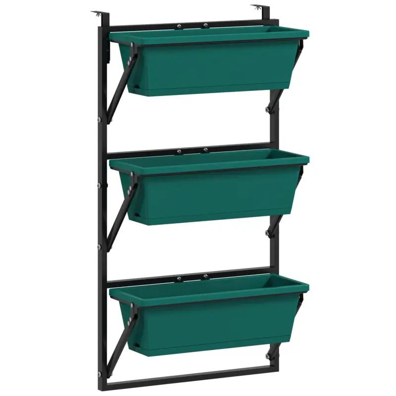 Outsunny Jardinieră de Exterior Verticală cu 3 Ghivece din Plastic cu Orificii de Drenaj, 56x42x100 cm, Verde Calitate înaltă