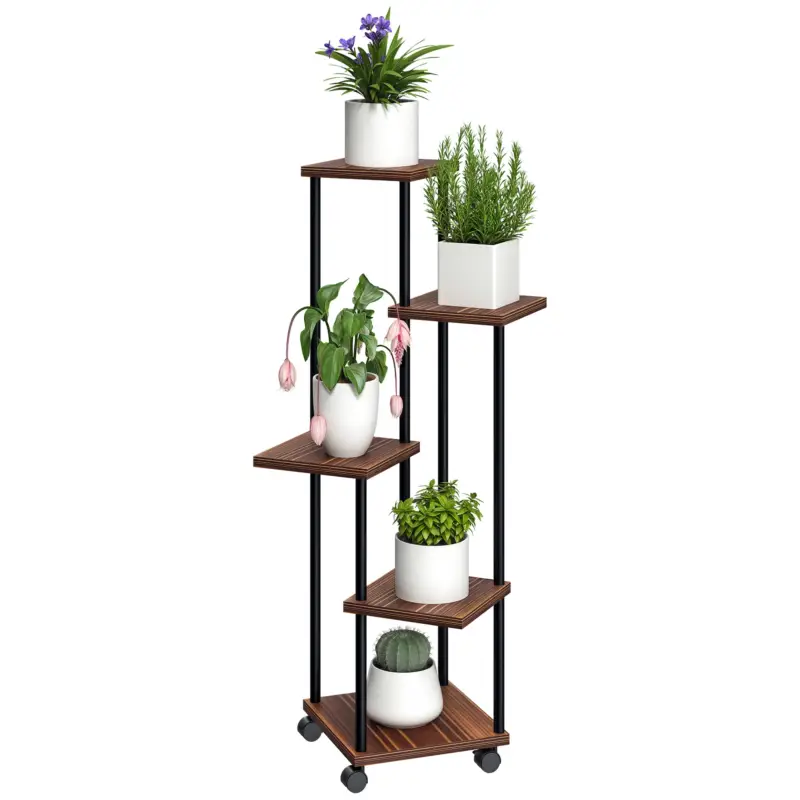 Reducere Outsunny Suport pentru flori cu 5 etaje, cu 5 niveluri, Design în formă de cascada, ușor de mutat, Lemn, Oțel