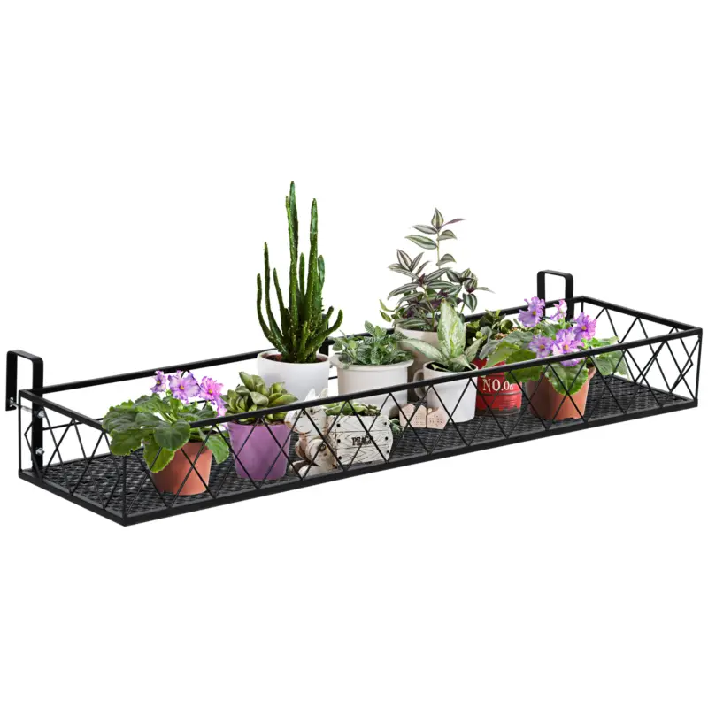 Cumpărături sigure Jardiniera de Exterior Outsunny cu Carlige pentru Balustrada, Suport Ghivece pentru Balcon si Terasa din Metal