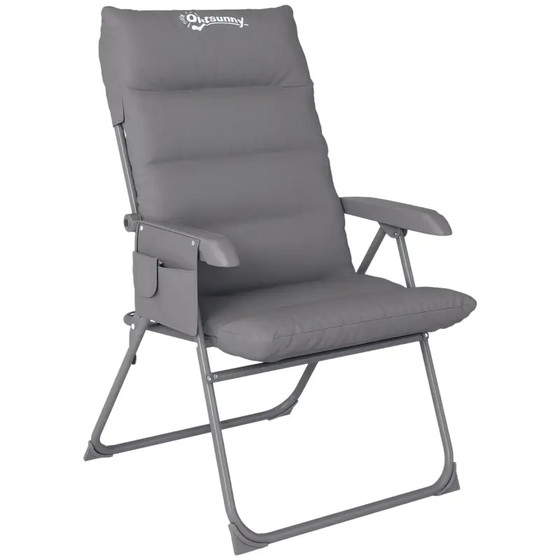 Ieftin Outsunny Scaun de Camping Pliabil și Reglabil pe 5 Niveluri cu Buzunare Laterale, 66x58x105 cm, Gri Deschis