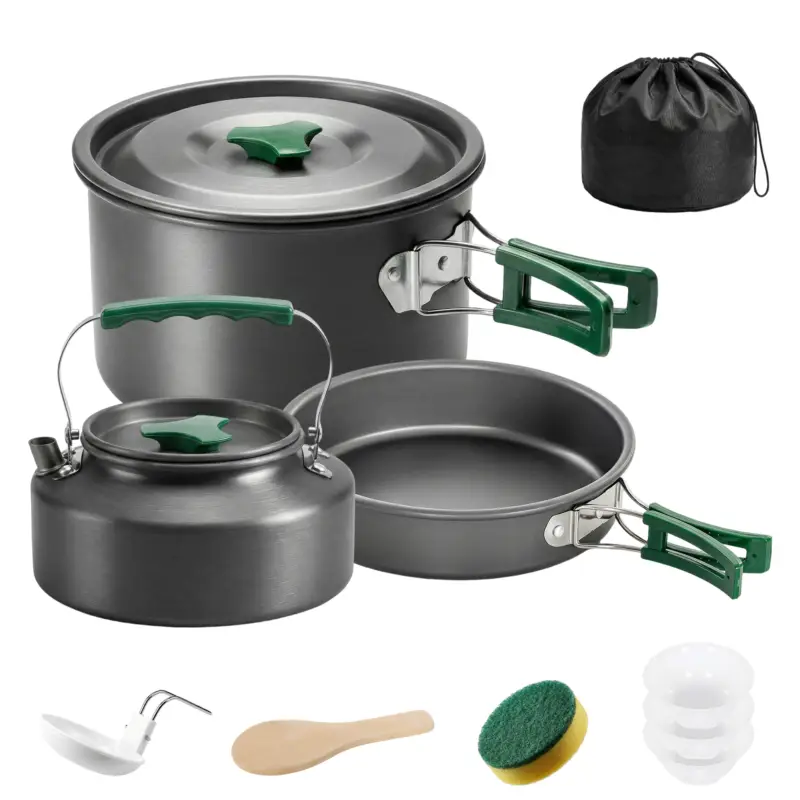 Outsunny Set de vase pentru camping din aluminiu 11 piese, cu geantă de depozitare și mânere anti-arsură, Ø19x10cm, Gri Reducere specială