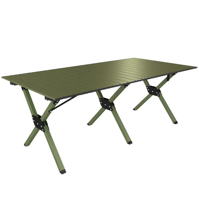 Ofertă de sezon Outsunny Masă de Camping Pliabilă 116 cm, Masă de Picnic Rezistentă la Apă cu Suprafață Rulabilă și Cadru Metalic, Verde
