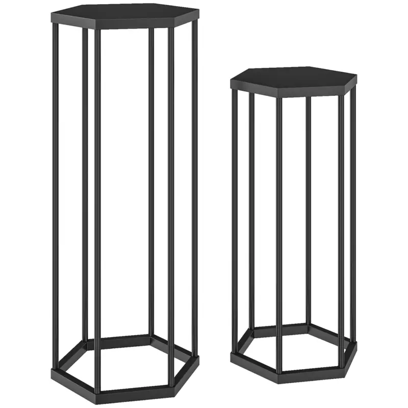 Outsunny set de 2 suporturi pentru plante pentru interior și exterior, suporturi hexagonale din metal pentru ghivece pentru grădină, terasă, balcon Doar azi