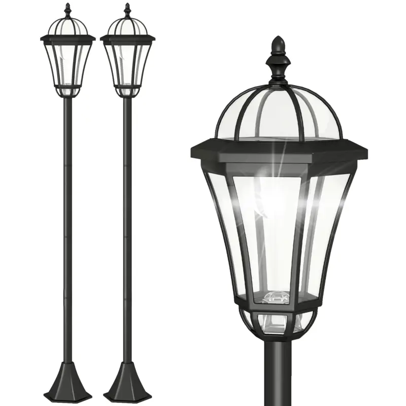 Outsunny Set 2 Lampi Solare de Gradina, Lumini de Exterior Solare cu 2 LED, Aprindere Automata si Durata 6 Ore, Negru Bestseller