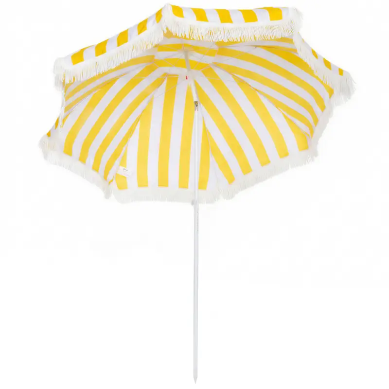Outsunny Umbrelă de Plajă cu Franjuri Ø180 cm Umbrelă de Terasă Exterioară Înălțime Reglabilă Înclinare 30° Galben și Alb Cumpără acum