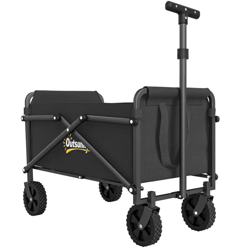 Retur gratuit Outsunny Cărucior de Grădină Pliabil 41L cu 4 Roți, Trolley de Camping din Metal și Material Textil Oxford cu Geantă de Transport și Mâner Reglabil, Negru