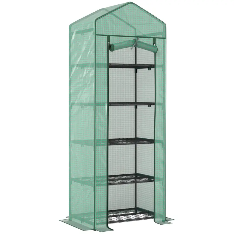Reduceri Outsunny Seră pentru Plante cu 5 Niveluri, cu Ușă cu Fermoar, din Oțel și PE, 69x49x193 cm, Verde