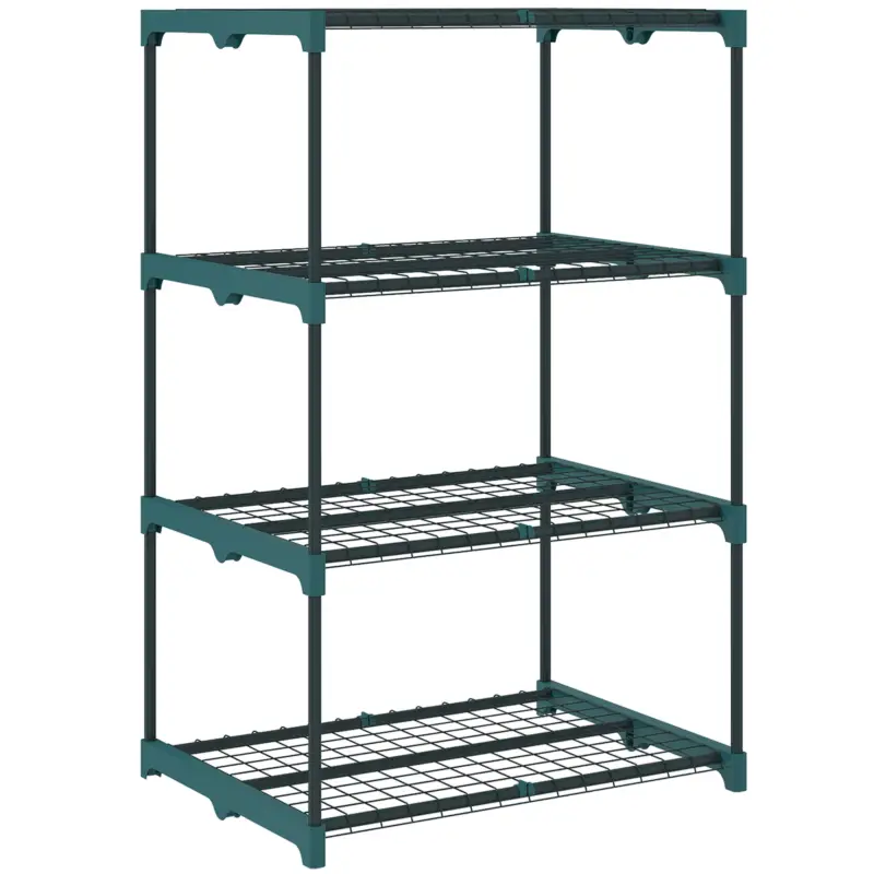 Outsunny Suport pentru Plante Vertical cu 4 Niveluri din Oțel și Plastic, Suport Ghivece pentru Interior și Exterior, Grădină Balcon, 67x49x105 cm, Verde Închis Reducere specială