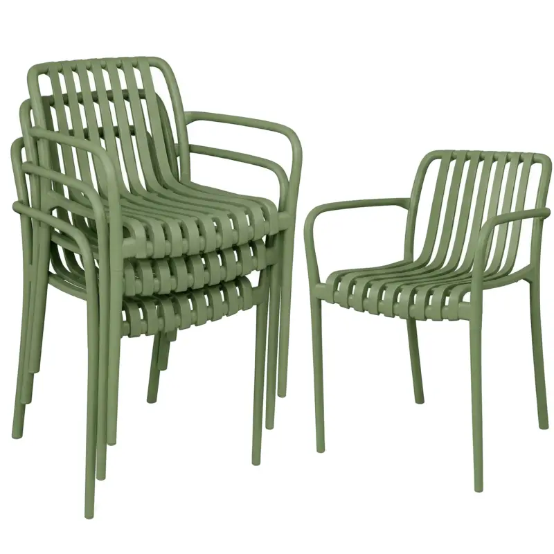 Outsunny Set de 4 Scaune pentru Terasă Stivuibile, Scaune pentru Prânz în Exterior cu Spătar Curbat, Șezut cu Lamele și Mânere Discount